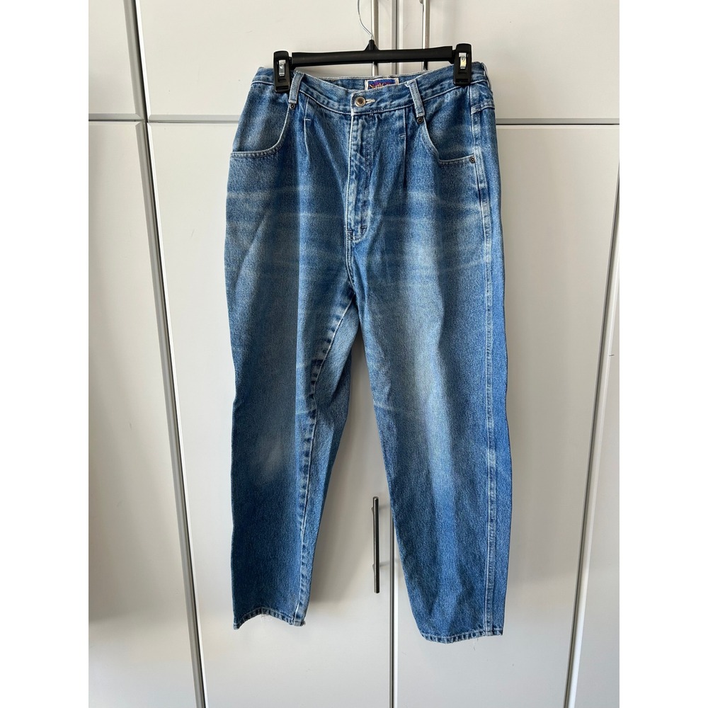 North Crest Vintage Mom Jeans High Waist Pleated Tapered Blue Denim Womens 12P